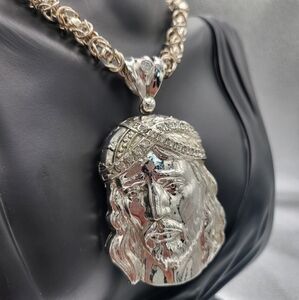 Silver Jesus Pendant Necklace